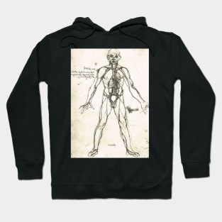 Anatomical figure of a man, to show the heart, lungs and main arteries.  Drawn by Leonardo Da Vinci, circa 1504-06 Hoodie